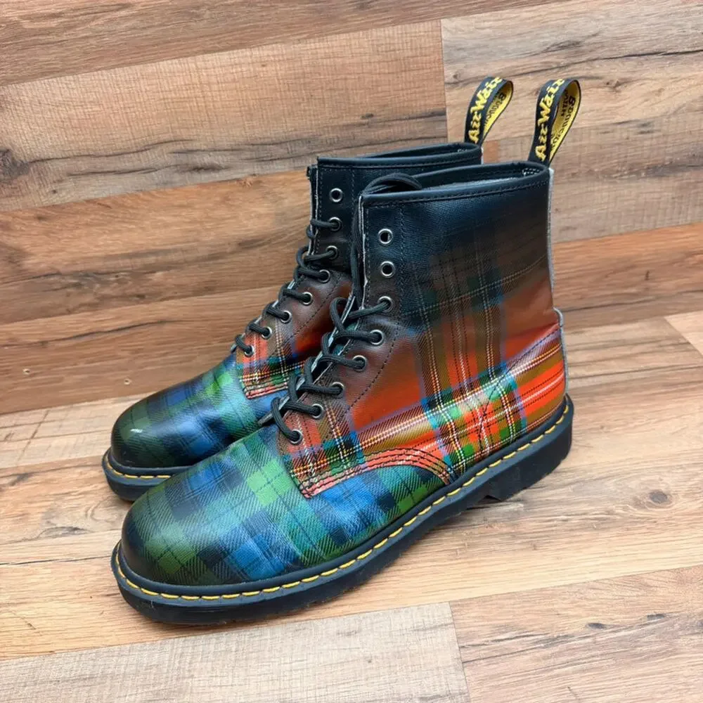 Dr. Martens 1460 Men size 14 UK13 Tartan Plaid Leather 8 Eye Lace Up Combat Boot
